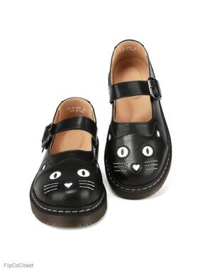 Cat Embroidered Mary Jane Flats Memory Foam Ankle Strap Round Toe Shoes
